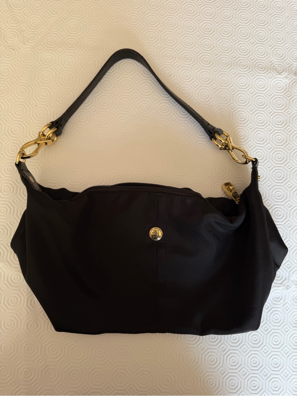 JPK Paris Classic Black NYLON (like longchamps) Shoulder Bag with Gold Hardware